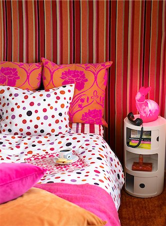 simsearch:6102-03865877,k - A bedroom in bright colours. Stock Photo - Premium Royalty-Free, Code: 6102-08768780