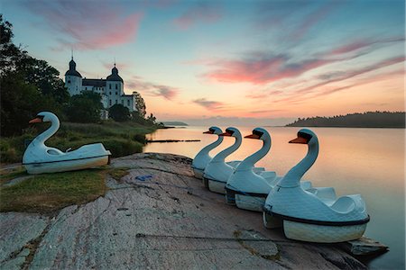 Swan boats at sunset Stock Photo - Premium Royalty-Free, Code: 6102-08995059