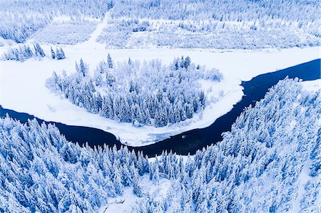 forest top angle - Winter landscape with river Stock Photo - Premium Royalty-Free, Code: 6102-08996609