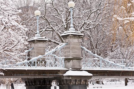 puente peatonal - Snow covered trees with a footbridge in a public park, Boston Public Garden, Boston, Massachusetts, USA Foto de stock - Sin royalties Premium, Código: 6105-05397173