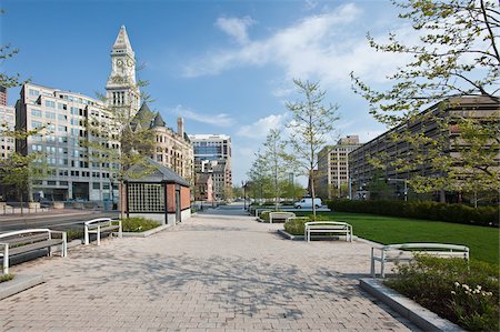Rose Kennedy Greenway with Custom House Tower in city, Boston, Massachusetts, USA Stock Photo - Premium Royalty-Free, Code: 6105-05397262