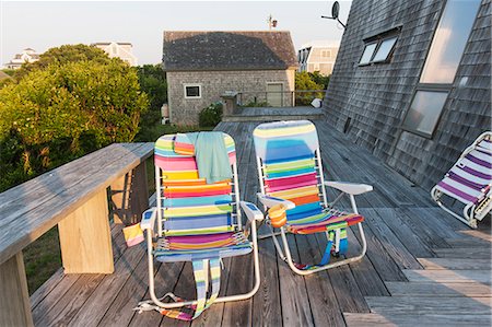 simsearch:6105-07744386,k - Summer chairs at the beach house, Block Island, Rhode Island, USA Stock Photo - Premium Royalty-Free, Code: 6105-06703025