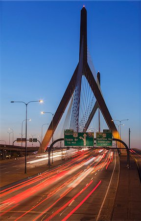suspended bridge - Traffic on a suspension bridge, Leonard P. Zakim Bunker Hill Bridge, Boston, Massachusetts, USA Stock Photo - Premium Royalty-Free, Code: 6105-06703172
