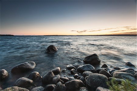 Lake at dusk, Sebago Lake, New Hampshire, USA Photographie de stock - Premium Libres de Droits, Code: 6105-06703138