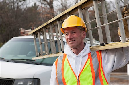 powerline worker - Power line worker with ladder at his truck Stock Photo - Premium Royalty-Free, Code: 6105-07521270