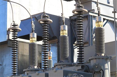 power substation - High voltage transformers at electric plant Stock Photo - Premium Royalty-Free, Code: 6105-07521394