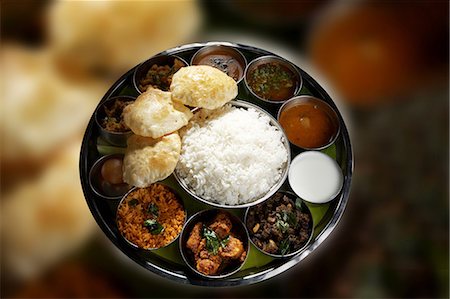 rice plate - Indian Vegetarian Thali Stock Photo - Premium Royalty-Free, Code: 6107-06117487