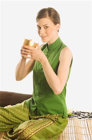 pictures of bamboo to color - Woman drinking tea Stock Photo - Premium Royalty-Free, Code: 6108-05855955