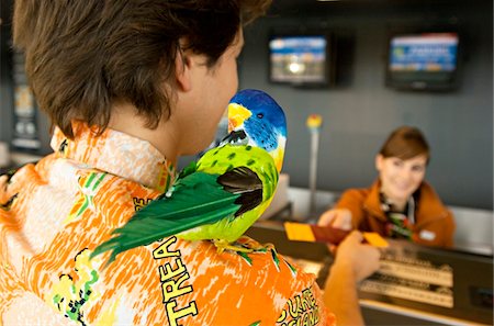 perroquet - Femelle airline check-in agent de bord leur donnant un passeport et d'embarquement passent un passager Photographie de stock - Premium Libres de Droits, Code: 6108-05860544