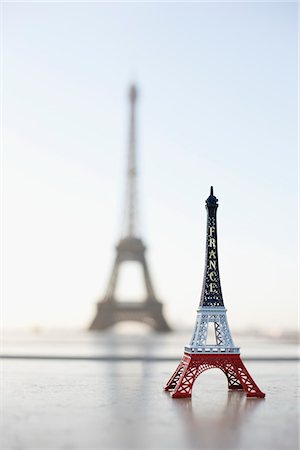 replica - Replica of Eiffel Tower with original one in the background, Paris, Ile-de-France, France Stock Photo - Premium Royalty-Free, Code: 6108-05873329