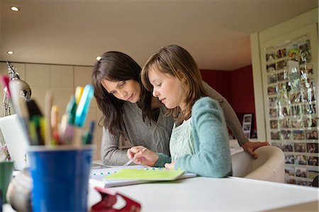 paper house - Girl studying with her mother at home Stock Photo - Premium Royalty-Free, Code: 6108-06166638