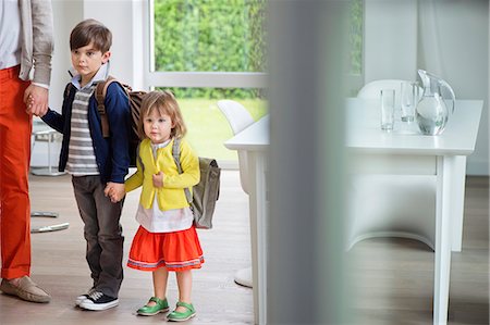 preschooler - Children with their father leaving for school Stock Photo - Premium Royalty-Free, Code: 6108-06166848