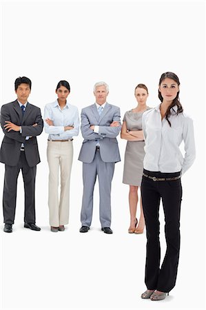 portrait woman diversity - Business team with a woman's hands behind her back in foreground Foto de stock - Sin royalties Premium, Código: 6109-06002685