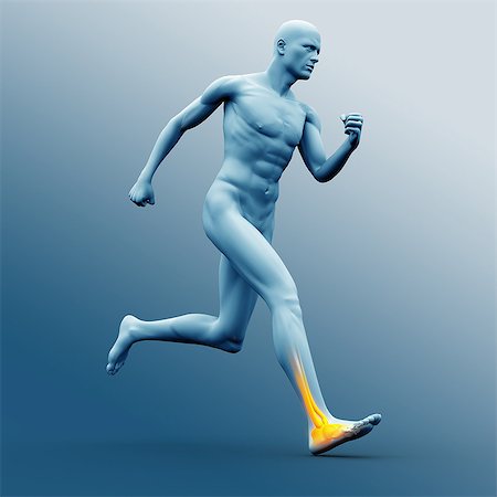 Blue human figure running with highlighted ankle Foto de stock - Sin royalties Premium, Código: 6109-06684708