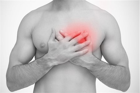 Man touching chest pain Fotografie stock - Premium Royalty-Free, Codice: 6109-06684729