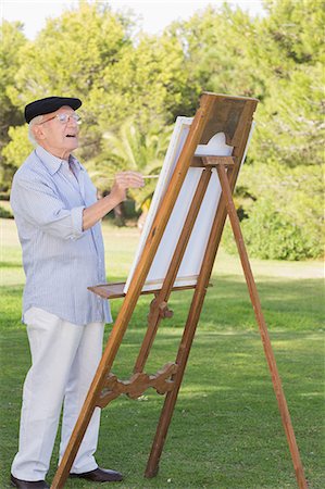 Old man painting outside Foto de stock - Sin royalties Premium, Código: 6109-06684852