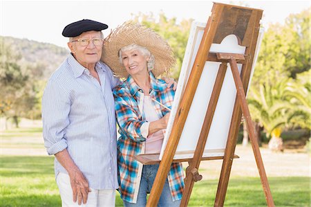 Portrait of older couple painting in the park Stock Photo - Premium Royalty-Free, Code: 6109-06684858