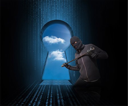 digital - Doorway revealing cloudy sky with burglar Stock Photo - Premium Royalty-Free, Code: 6109-06781445