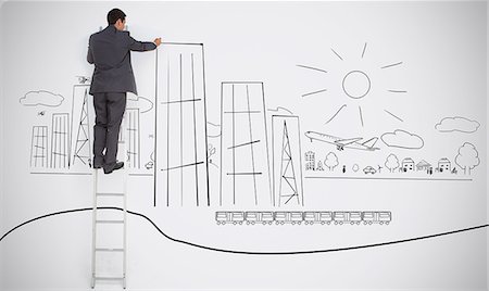 develop - Businessman drawing skyscrapers on town doodle Stock Photo - Premium Royalty-Free, Code: 6109-06781467