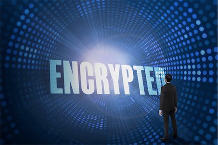 single word - Encrypted against futuristic dotted blue and black background Stock Photo - Premium Royalty-Free, Code: 6109-07601689