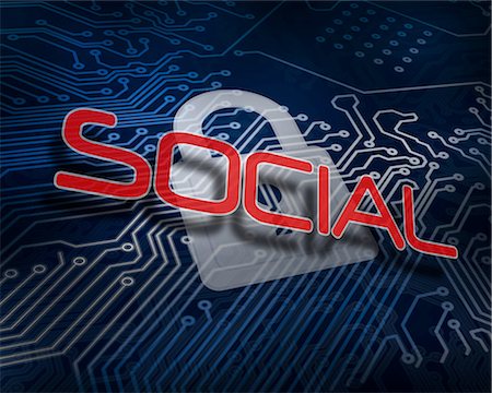 digital imaging - Social against white digital padlock over circuit board Stock Photo - Premium Royalty-Free, Code: 6109-07601759