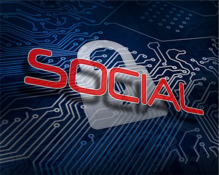 security icon - Social against white digital padlock over circuit board Stock Photo - Premium Royalty-Free, Code: 6109-07601759