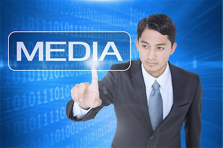 Media against futuristic shiny binary code Stock Photo - Premium Royalty-Free, Code: 6109-07601703