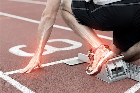 shoe hand - Highlighted bones of man about to race Stock Photo - Premium Royalty-Free, Code: 6109-08203010