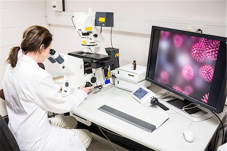 simsearch:6109-08389820,k - Scientist looking through a microscope Foto de stock - Sin royalties Premium, Código: 6109-08389508