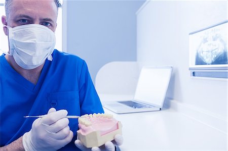 simsearch:6109-08389797,k - Dentist holding mouth model and dental tool Stock Photo - Premium Royalty-Free, Code: 6109-08389790