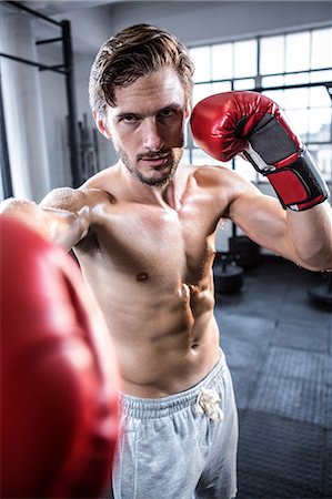 simsearch:6109-08398105,k - Fit shirtless man with boxing gloves Stock Photo - Premium Royalty-Free, Code: 6109-08398049