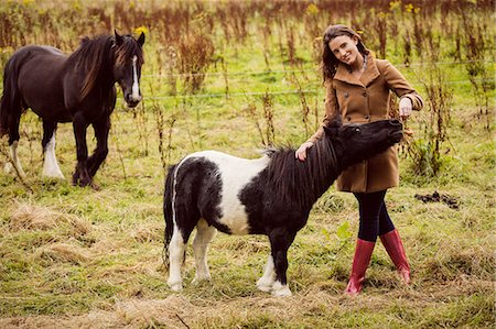 equus africanus asinus - Smiling woman feeding a donkey Stock Photo - Premium Royalty-Free, Code: 6109-08399087