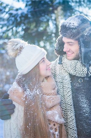 simsearch:6109-08435850,k - Portrait of couple in winter clothes on a beautiful snowy day Stock Photo - Premium Royalty-Free, Code: 6109-08435843