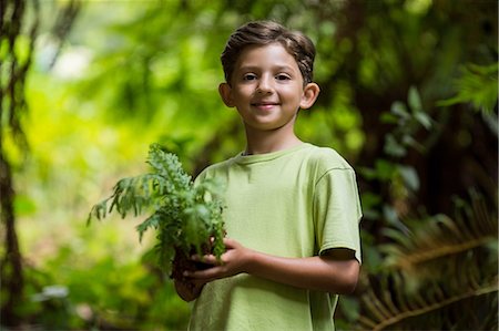 simsearch:6109-08581905,k - Boy holding sapling plant Foto de stock - Sin royalties Premium, Código: 6109-08581918