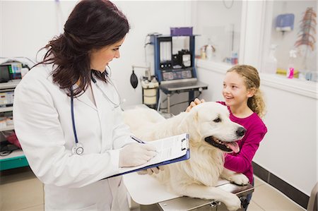 pet and vet - Girl holding her pet dog while vet examining Stock Photo - Premium Royalty-Free, Code: 6109-08536646