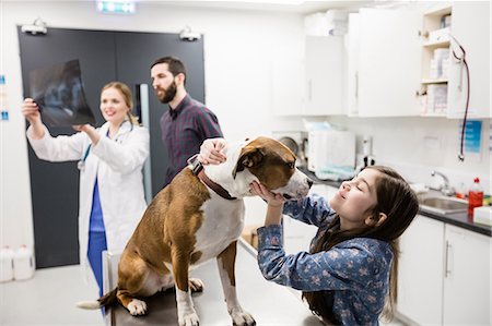 simsearch:6109-08537863,k - Girl playing with her pet dog while vet discussing x-ray in background Fotografie stock - Premium Royalty-Free, Codice: 6109-08537861