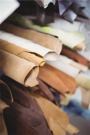 shoemaking tools picture - Close-up of leather material in workshop Stock Photo - Premium Royalty-Free, Code: 6109-08690010