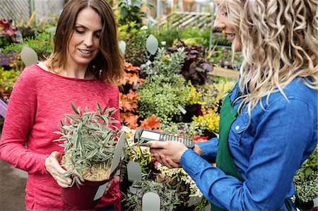 simsearch:6109-08701225,k - Woman buying a potted plant in garden centre Stock Photo - Premium Royalty-Free, Code: 6109-08701286