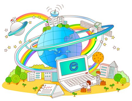 people connected globe - Illustration of laptop and globe Stock Photo - Premium Royalty-Free, Code: 6111-06727298