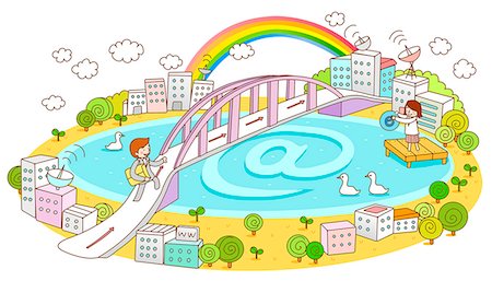 simsearch:6111-06727408,k - Man walking on bridge with rainbow in background Foto de stock - Sin royalties Premium, Código: 6111-06727303