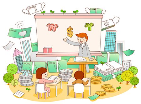 dollar sign and building illustration - Illustration of teacher giving information on currency Stock Photo - Premium Royalty-Free, Code: 6111-06727320