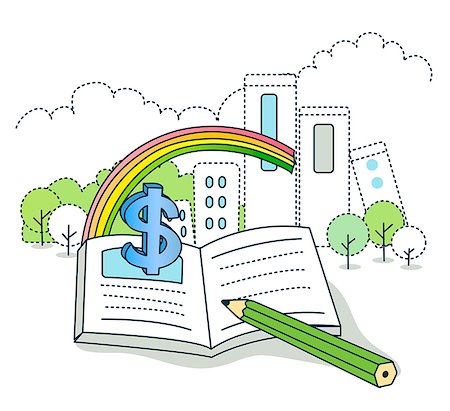 simsearch:6111-06727438,k - Illustration of financial book and rainbow Photographie de stock - Premium Libres de Droits, Code: 6111-06727444