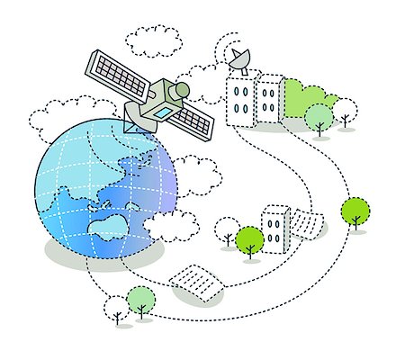 Illustration of globe with satellite Foto de stock - Sin royalties Premium, Código: 6111-06727418