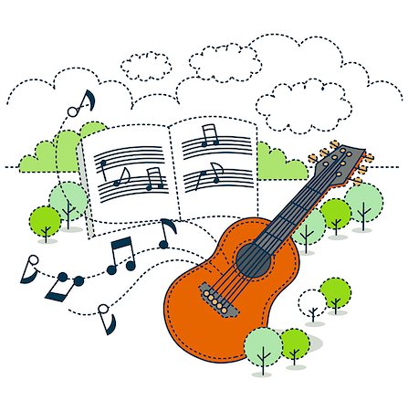 simsearch:6111-06727624,k - Illustration of guitar with music book Foto de stock - Sin royalties Premium, Código: 6111-06727644