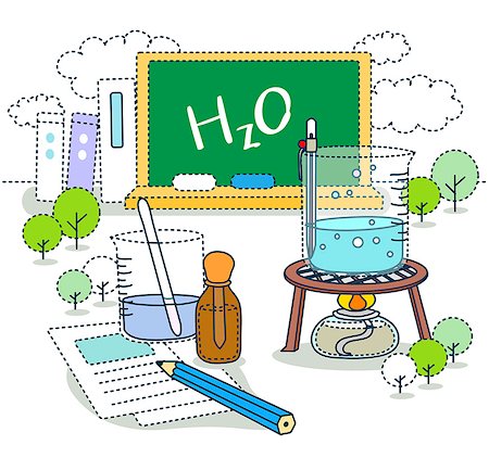 fórmula química - Illustration on scientific experiment with blackboard Foto de stock - Sin royalties Premium, Código: 6111-06727601