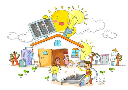 simsearch:6111-06727962,k - Family And Solar Panel On House Foto de stock - Royalty Free Premium, Número: 6111-06727817