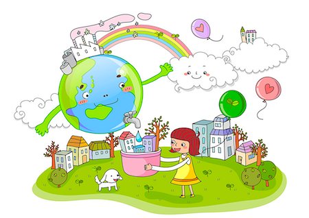 plants growing on planet earth - Girl Collecting Water From Globe Stock Photo - Premium Royalty-Free, Code: 6111-06727826