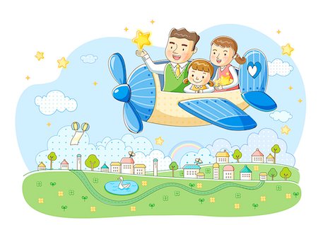 simsearch:6111-06838348,k - Illustration of family sitting in the airplane Stock Photo - Premium Royalty-Free, Code: 6111-06728065