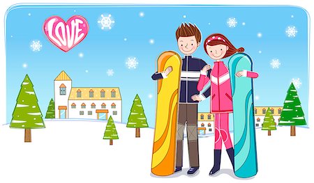 simsearch:6111-06728148,k - Couple With Snow Skate Foto de stock - Sin royalties Premium, Código: 6111-06728149