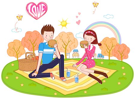 simsearch:6111-06728148,k - Couple Enjoying Breakfast At Picnic Foto de stock - Sin royalties Premium, Código: 6111-06728151